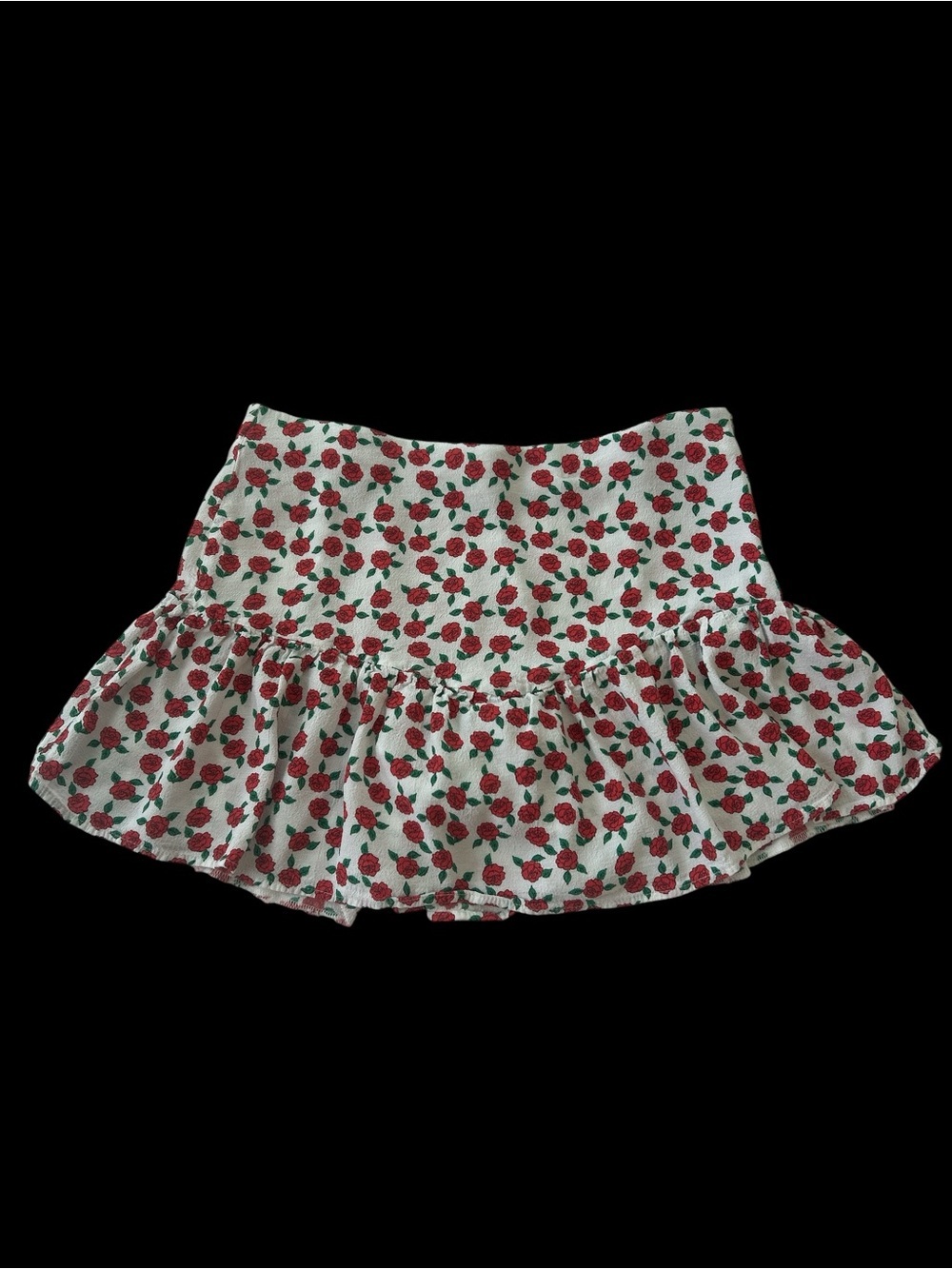 Zara White Mini Skirt with Red Rose Print
